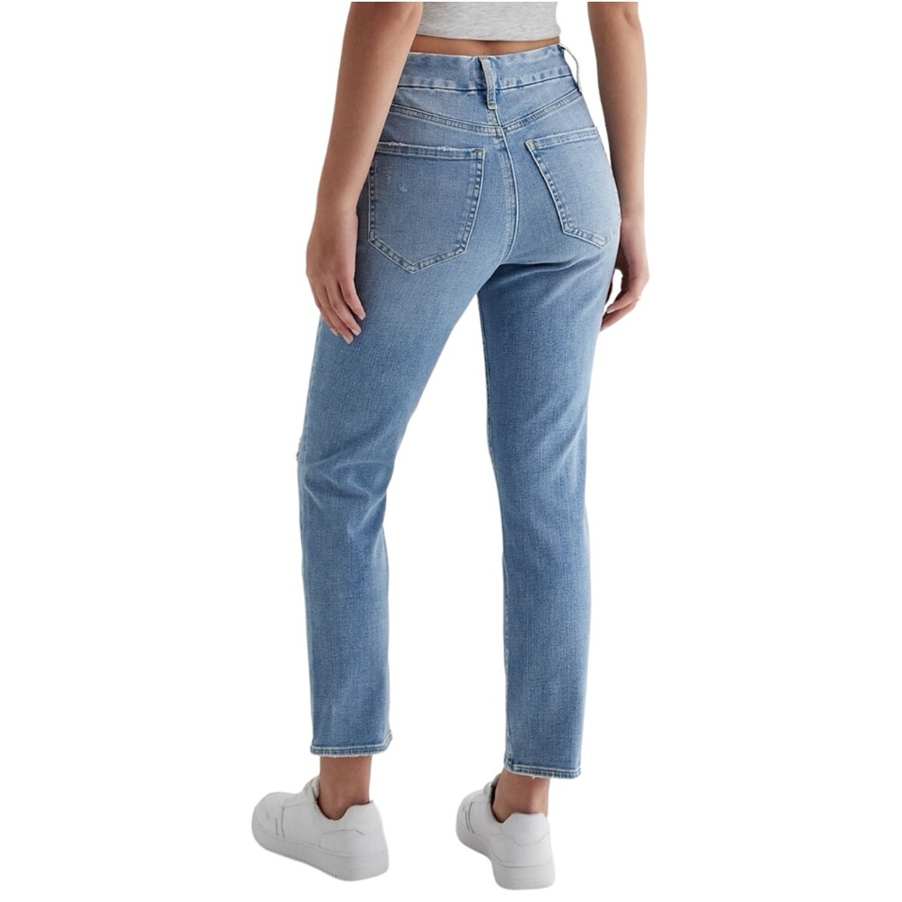 NWOT Express High Waisted Medium Wash Ripped FlexX Ankle Straight Jeans, Small R - Picture 2 of 13